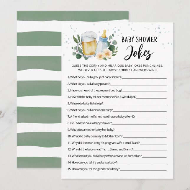 Baby Is Brewing Baby Shower Jokes Game with Answer Einladung (Vorne/Hinten)