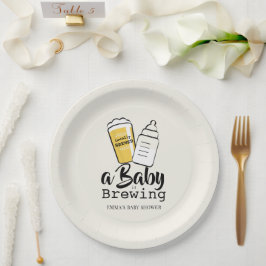 Baby is Brewing Beer Baby Bottle Beige Baby Shower Pappteller