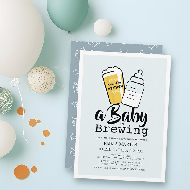 Baby is Brewing Beer Baby Bottle Blue Baby Shower Einladung (Von Creator hochgeladen)