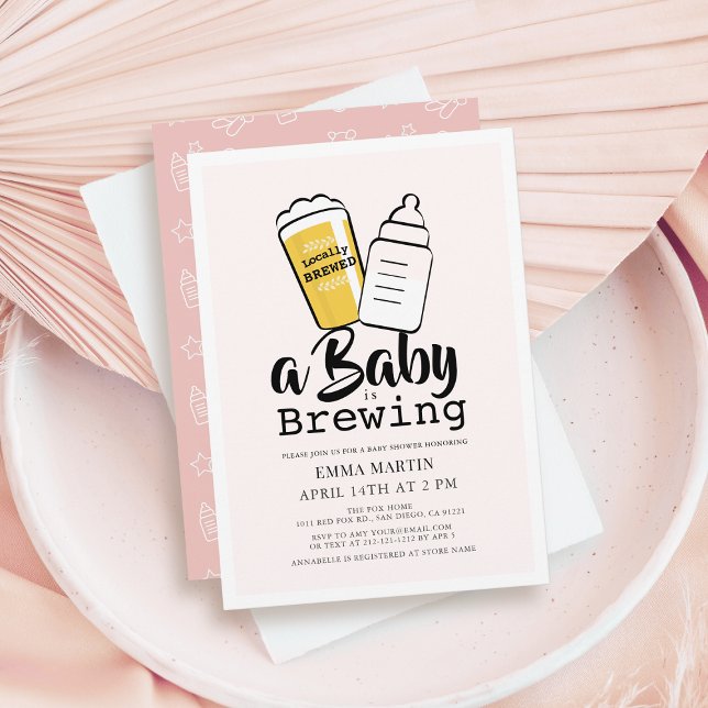 Baby is Brewing Beer Baby Bottle Pink Baby Shower Einladung (Von Creator hochgeladen)