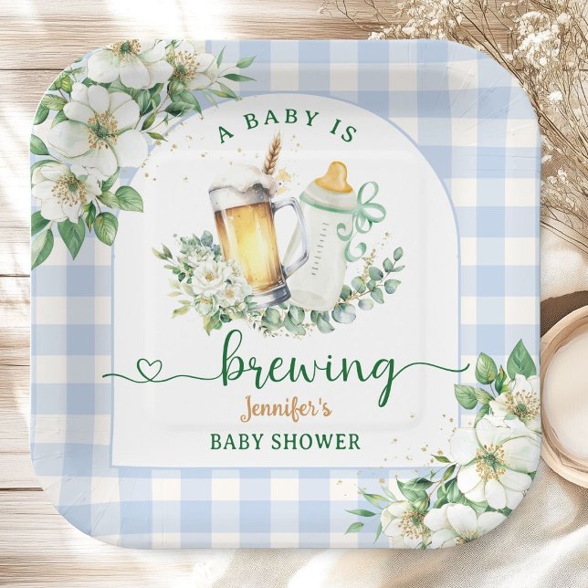 Baby Is Brewing Beer Baby Shower Boy Blue Pappteller (Von Creator hochgeladen)