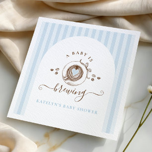 Baby Is Brewing Blau gestreifte handgezeichnete Se Serviette