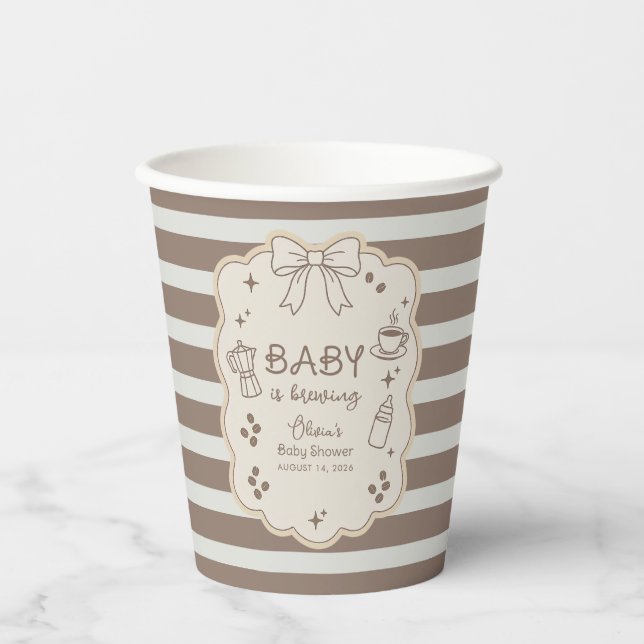 Baby is Brewing Espresso Coffee Cafe Baby Shower Pappbecher (Vorderseite)