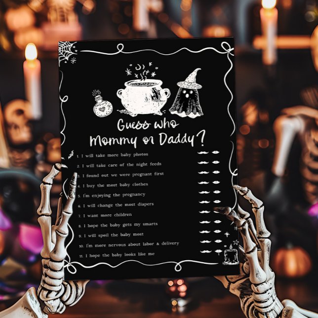 Baby is Brewing Halloween Rate mal, wer Mami oder  (Hand Drawn A Baby is Brewing Baby Shower Guess who Mommy or Daddy Game)
