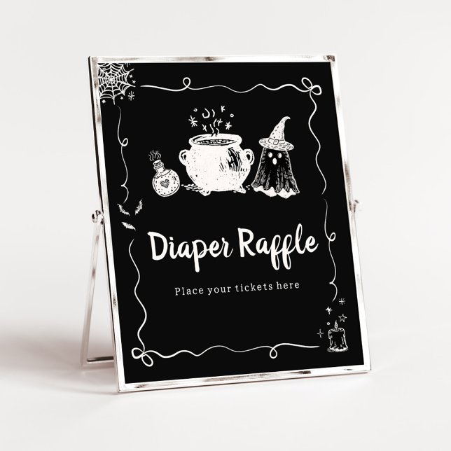 Baby is Brewing Halloween-Windel-Raffle-Schild Poster (Hand Drawn A Baby is Brewing Baby Shower Diaper Raffle Sign)