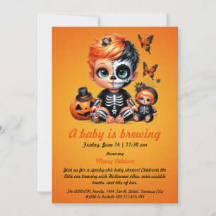 Baby is Brewing, Orange Halloween Baby Shower Einladung