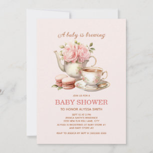 Baby is Brewing Pink Florales Babymädchen Einladung