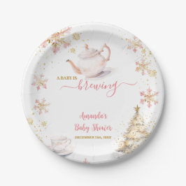 Baby Is Brewing Pink Winter Tea Party Baby Shower Pappteller