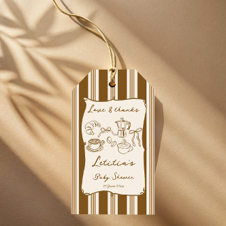 Baby is brewing retro stripes coffee baby shower  geschenkanhänger