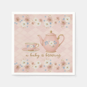 Baby Is Brewing Tea-Party Rosa Blumen Baby-Party Serviette