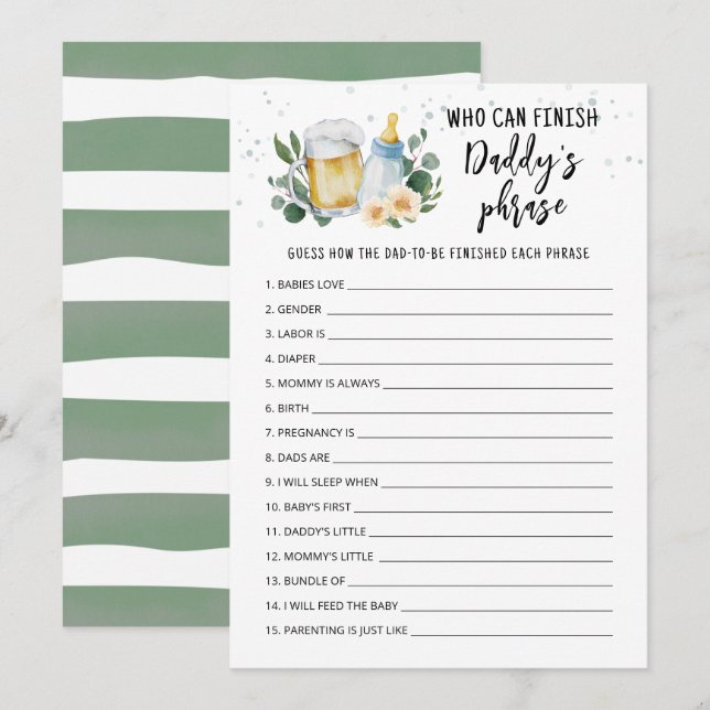 Baby Is Brewing Who can finish Daddy's phrase card Einladung (Vorne/Hinten)