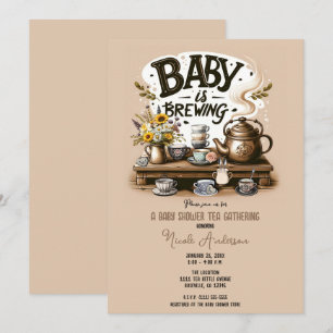 Baby ist am Brauen Rustikale Teekanne Pfirsich Dus Einladung