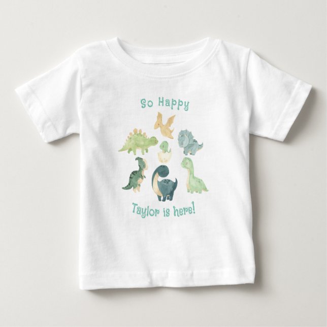 Baby ist da! Niedlich Dinosaurier Personalisiert T-shirt (Vorderseite)