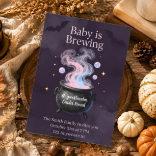Baby ist im Anflug Hexenkessel Halloween Geschlech Einladung