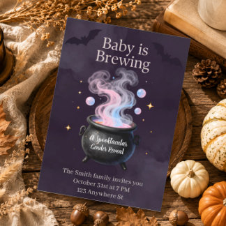 Baby ist im Anflug Hexenkessel Halloween Geschlech Einladung
