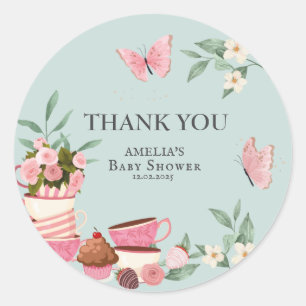 Baby ist in Arbeit florale Teetasse Geschenk zur B Runder Aufkleber