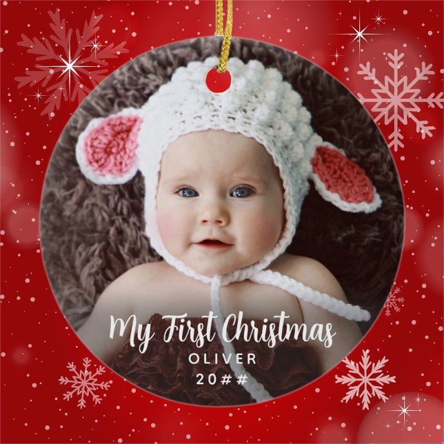 Baby ist mein erstes Weihnachtsfest zeitlos Keramik Ornament (Available in multiple types or ornaments. Customize with photo, name, and date. Congratulations! )