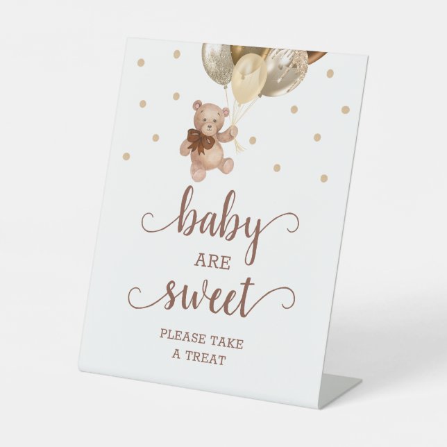 Baby ist süßer Teddy Bär Brown Gold Dessert Table Sockelschild (Vorderseite)
