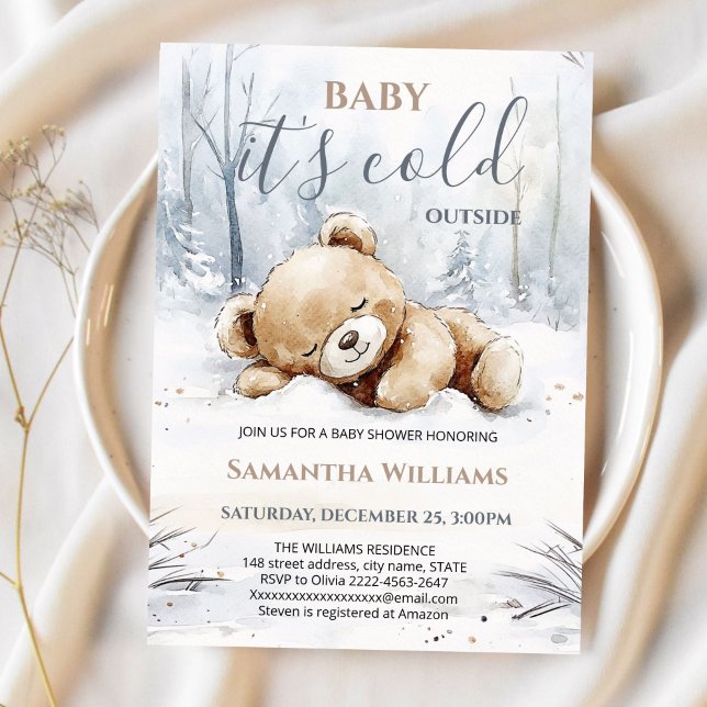 Baby It’s Cold Outside Baby Shower Invitation  Einladung (Cute bear watercolor baby shower invitation “Baby It’s Cold Outside” )