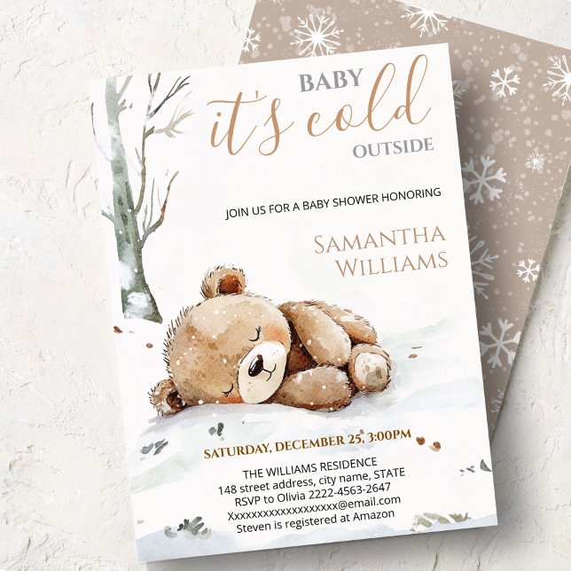 Baby It’s Cold Outside bear Baby Shower Invitation Einladung (Cute bear watercolor baby shower invitation “Baby It’s Cold Outside” )