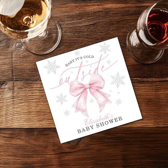 Baby It’s Cold Outside Pink Bow Winter Baby Shower Serviette (Baby It’s Cold Outside Pink Bow Winter Baby Shower Napkins)
