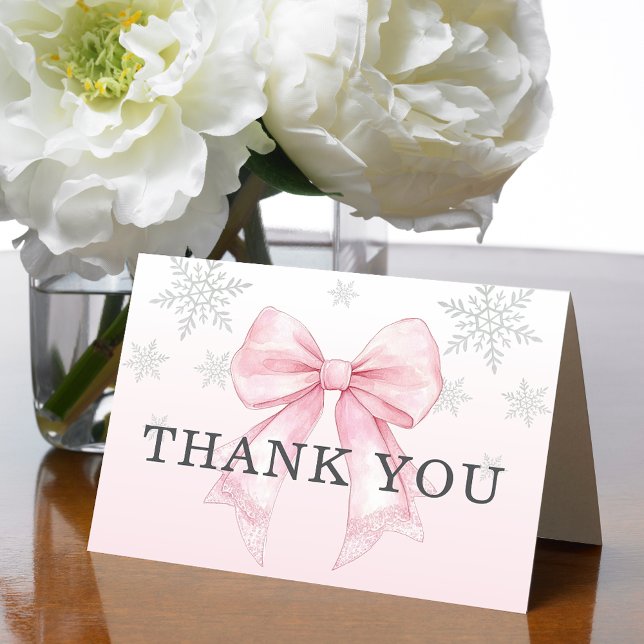 Baby It’s Cold Outside Rosa Schleife Dankeskarte (Baby It’s Cold Outside Pink Bow Thank You Card)