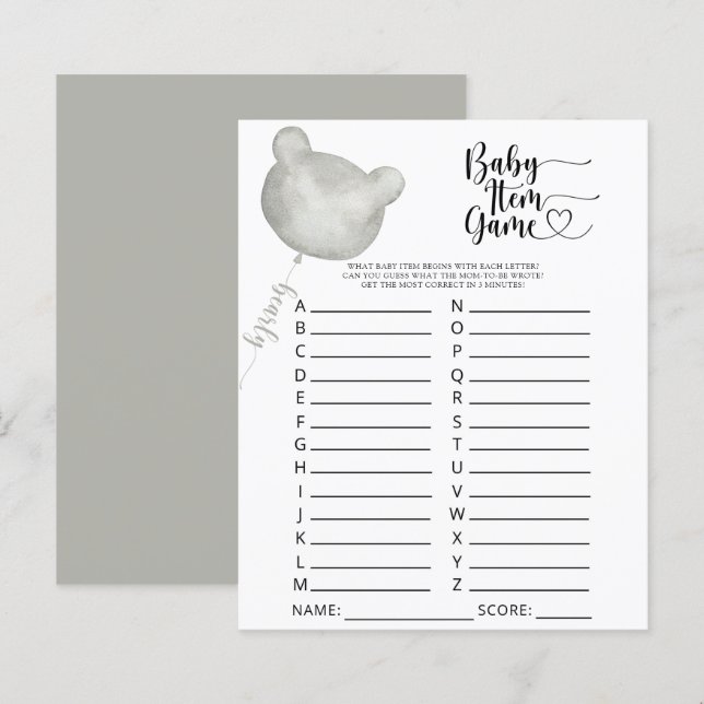 Baby Item Game. Baby Shower Game (Vorne/Hinten)