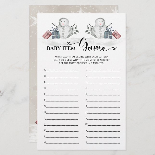 Baby Item Game Snowman Baby Dusche (Vorne/Hinten)