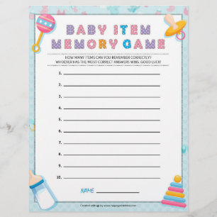 Baby Item Memory Game [Baby Basics Blue] Briefbogen