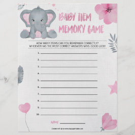 Baby Item Memory Game [Baby Elephant [Pink] Briefbogen