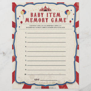 Baby Item Memory Game [Circus Theme] Briefbogen