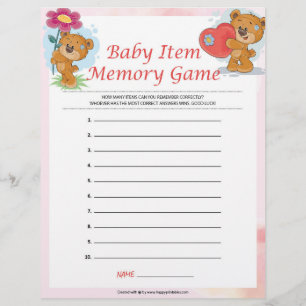 Baby Item Memory Game [Teddy Bears] Briefbogen
