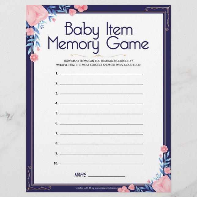 Baby-Item-Memory-Spiel [Blumenrahmen] Briefbogen (Vorderseite)