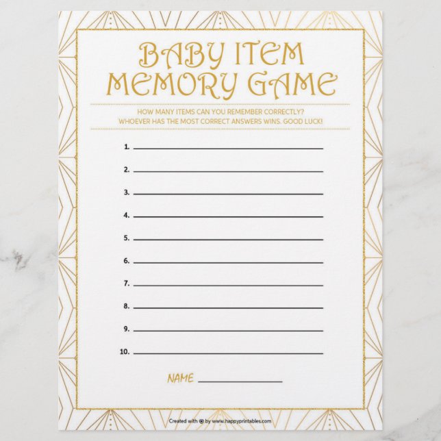 Baby-Item-Memory-Spiel [Goldene Linien] Briefbogen (Vorderseite)