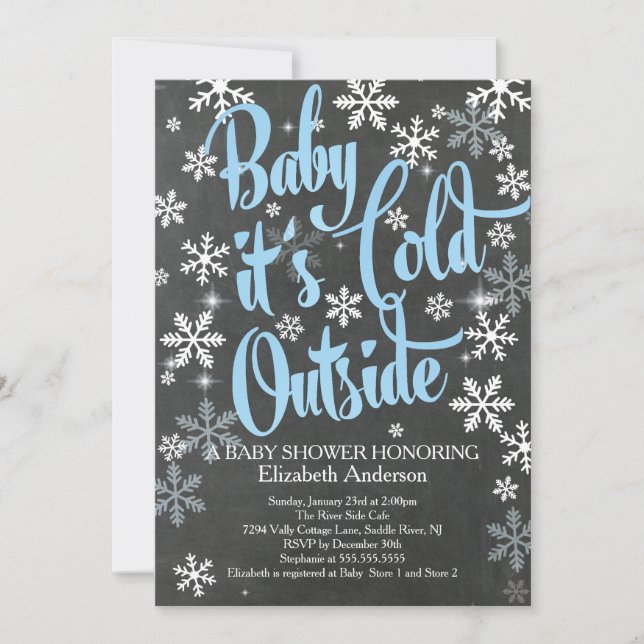 Baby It's Cold Chalkboard Blue Boys Baby Shower Einladung (Vorderseite)