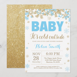 Baby its Cold Outdoor Blue Gold Boy Baby Shower Einladung