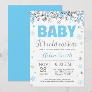 Baby its Cold Outdoor Blue Silver Boy Baby Shower Einladung