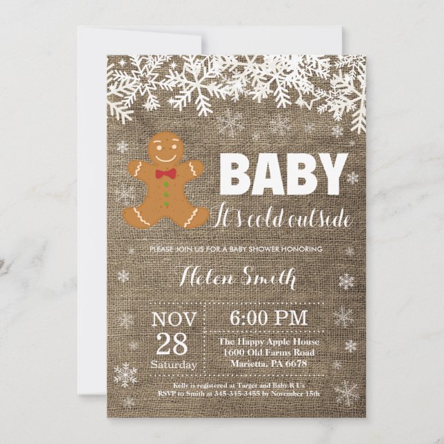 Baby its Cold Outdoor Gingerbread Man Baby Shower Einladung (Vorderseite)