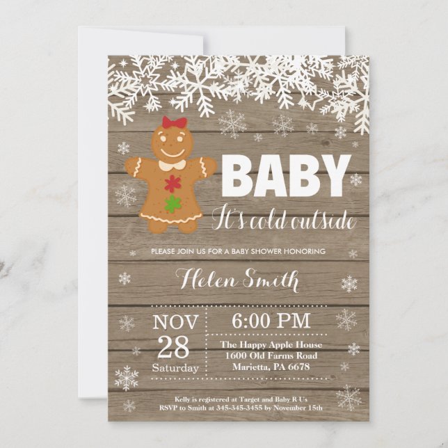 Baby its Cold Outdoor Gingerbread Man Baby Shower Einladung (Vorderseite)