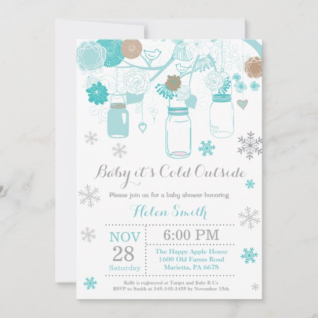 Baby its Cold Outdoor Mason Jar Baby Shower Einladung (Vorderseite)