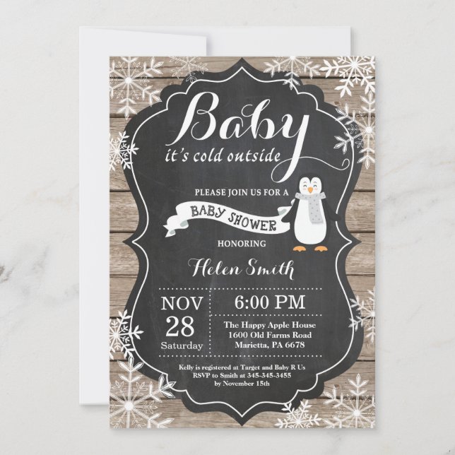 Baby its Cold Outdoor Pinguin Baby Shower Einladung (Vorderseite)