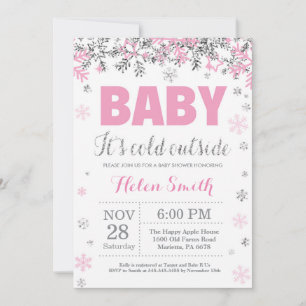 Baby its Cold Outdoor Pink Silver Girl Baby Shower Einladung