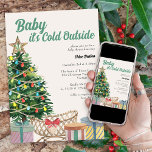 Baby its Cold Outdoor Vintag Baby Shower Einladung<br><div class="desc">Vintage Weihnachtsdusche mit dem Buchstaben "Baby it's Cold Outside". Dieses Aquarelldesign besticht durch einen hellen Weihnachtsbaum, Wiege und Geschenke mit Retro-Typografie in einer genderneutralen Farbpalette. Whimsical, sonderbar und perfekt für die festliche Urlaubssaison. Bitte stöbern Sie in meiner Weihnachtskollektion für passende Artikel oder schreiben Sie mir, um die benötigten Vorlagen zu...</div>