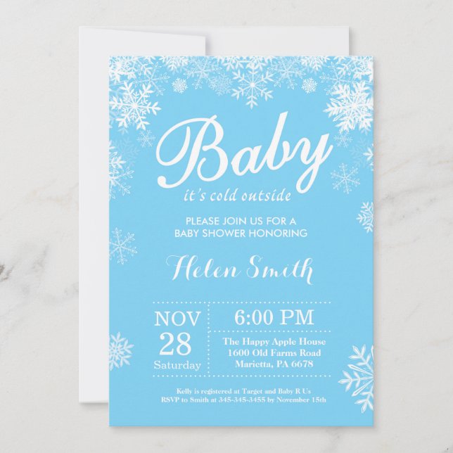 Baby its Cold Outdoor Winter Blue Boy Baby Shower Einladung (Vorderseite)