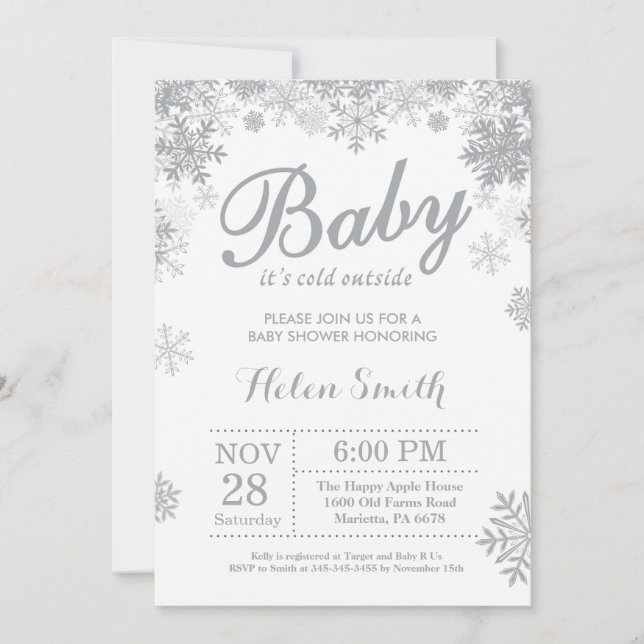 Baby its Cold Outdoor Winter Gray Baby Shower Einladung (Vorderseite)