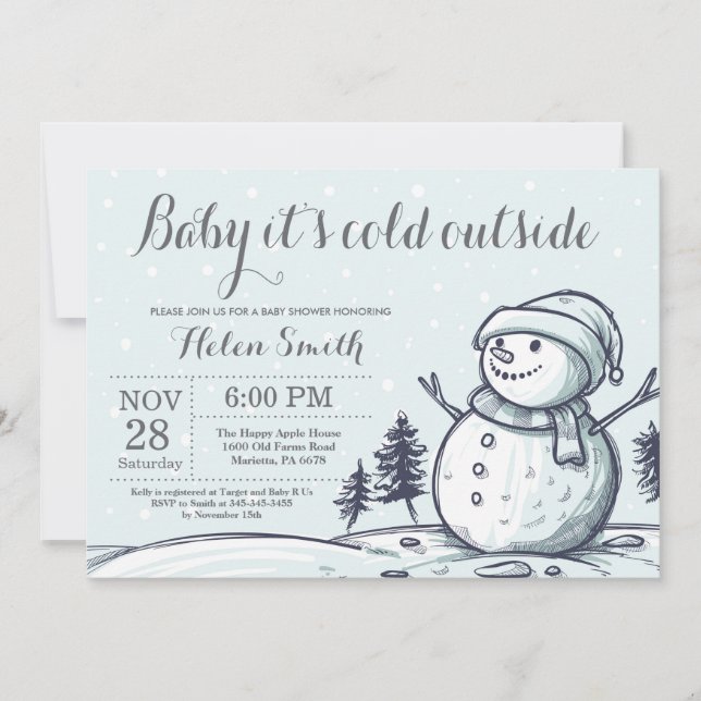Baby its Cold Outdoor Winter Snowman Baby Shower Einladung (Vorderseite)