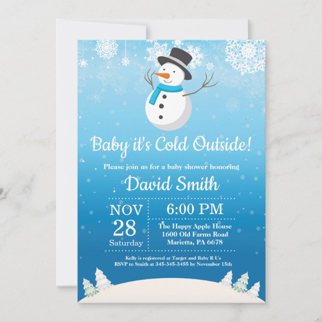 Baby its Cold Outdoor Winter Snowman Baby Shower Einladung (Vorderseite)