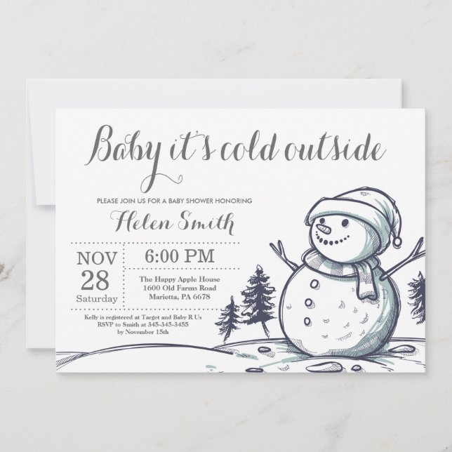 Baby its Cold Outdoor Winter Snowman Baby Shower Einladung (Vorderseite)