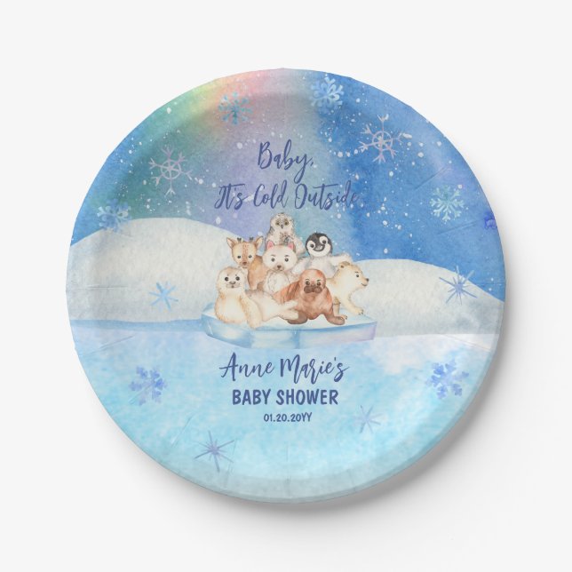 Baby It's Cold Outside Arctic Animals Baby Shower Pappteller (Vorderseite)