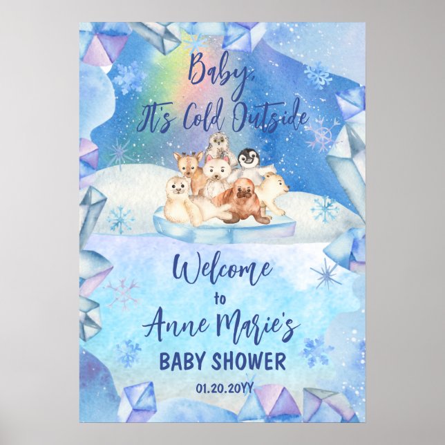 Baby It's Cold Outside Arctic Animals Baby Shower Poster (Vorne)